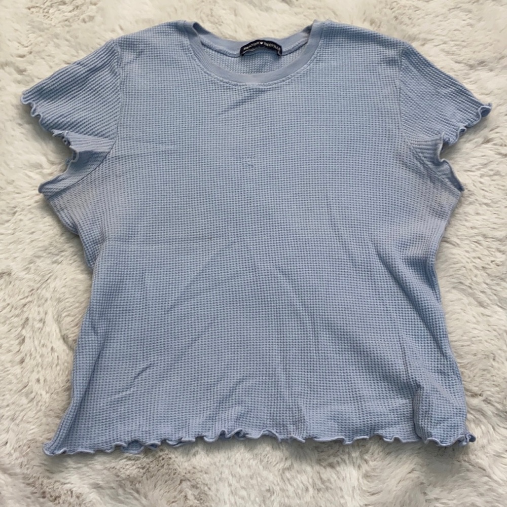 Brandy Melville blue ribbed ruffle short sleeve